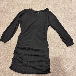 SHEIN Black Ribbed Ruched Long Sleeve Mini Dress